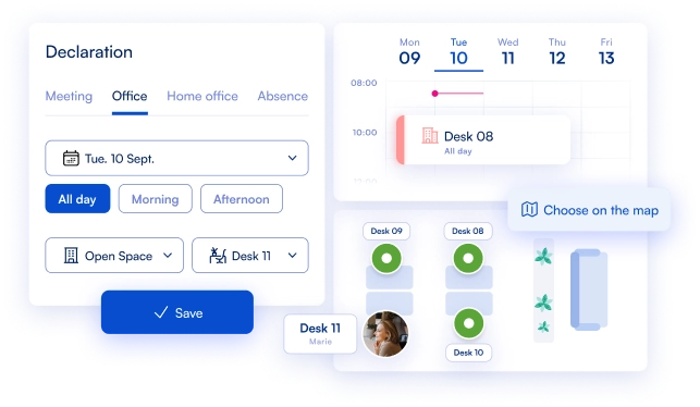 Workspace mapping in a desk booking software