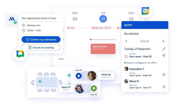 MOFFI add-on for managing desk booking and meeting room on Google Workspace
